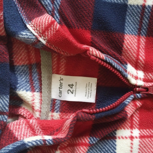 carter's plaid fleece zip-up hoodie sweatshirt 24 months baby unisex - Picture 2 of 7
